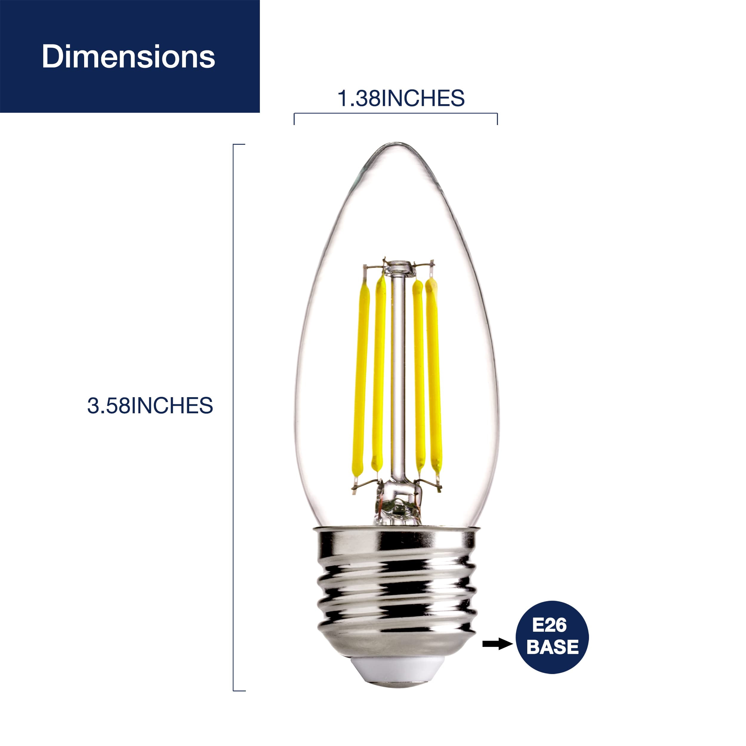 Candelabra LED 12-Pack, Dimmable, 60W Eqv, B11, E26 Lamp Base Chandelier Light Bulbs, FLSNT