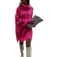 thumbnail image 2 of Liacowi Women Juniors Knitted Turtleneck Sweater Dress Long Sleeve Oversized Pullover Midi Jumpers Tops Fall Winter Loose Knitwear for Teen, 2 of 7