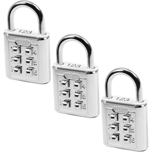 HUGFEGWE 6 Digit Combination Padlock,Push Button Lock for Suitcase Luggage Drawer Door Toolbox, Fixed Gym Cabinet Door Toolbox Padlock Gym Sports School and Employee Lock,Silver 3PCS CJB91-26066