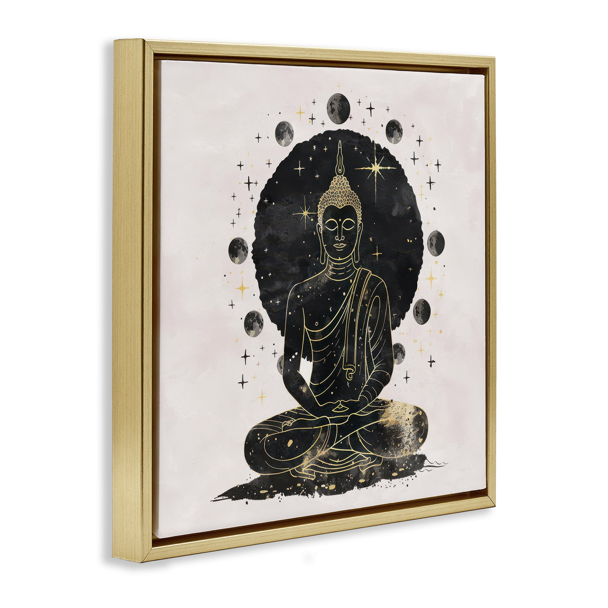 Stupell Industries Gilded Sitting Buddha Religious & Spiritual Painting Gold Floater Framed Canvas Art Print Wall Art, 25 x 25