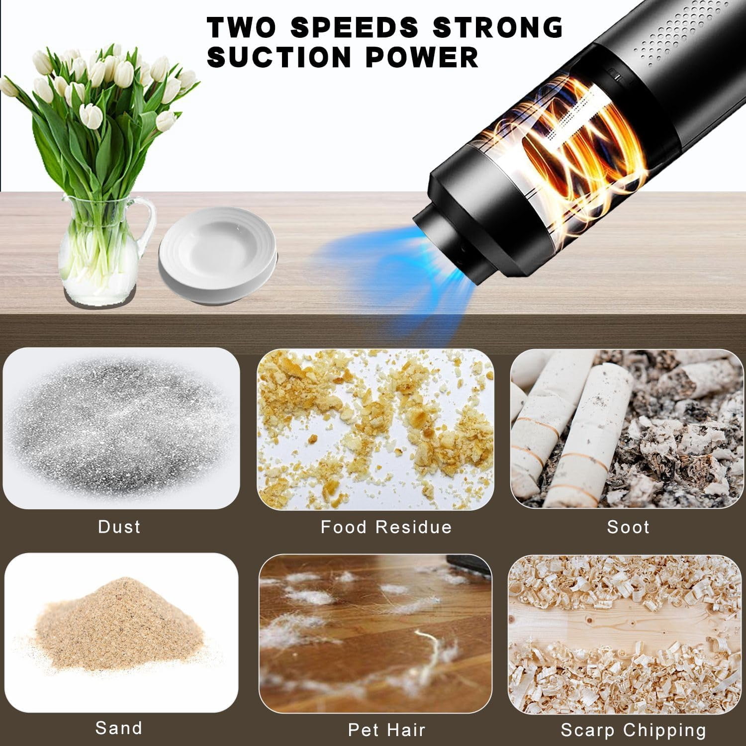 Car Vacuum Cleaner, 15000Pa Brushless Car Vacuum Cordless, 2 Speeds, Type-C Fast Charging, 400ml Dust Cup, Low Noise Handheld Vacuum for Car Home Pet Office