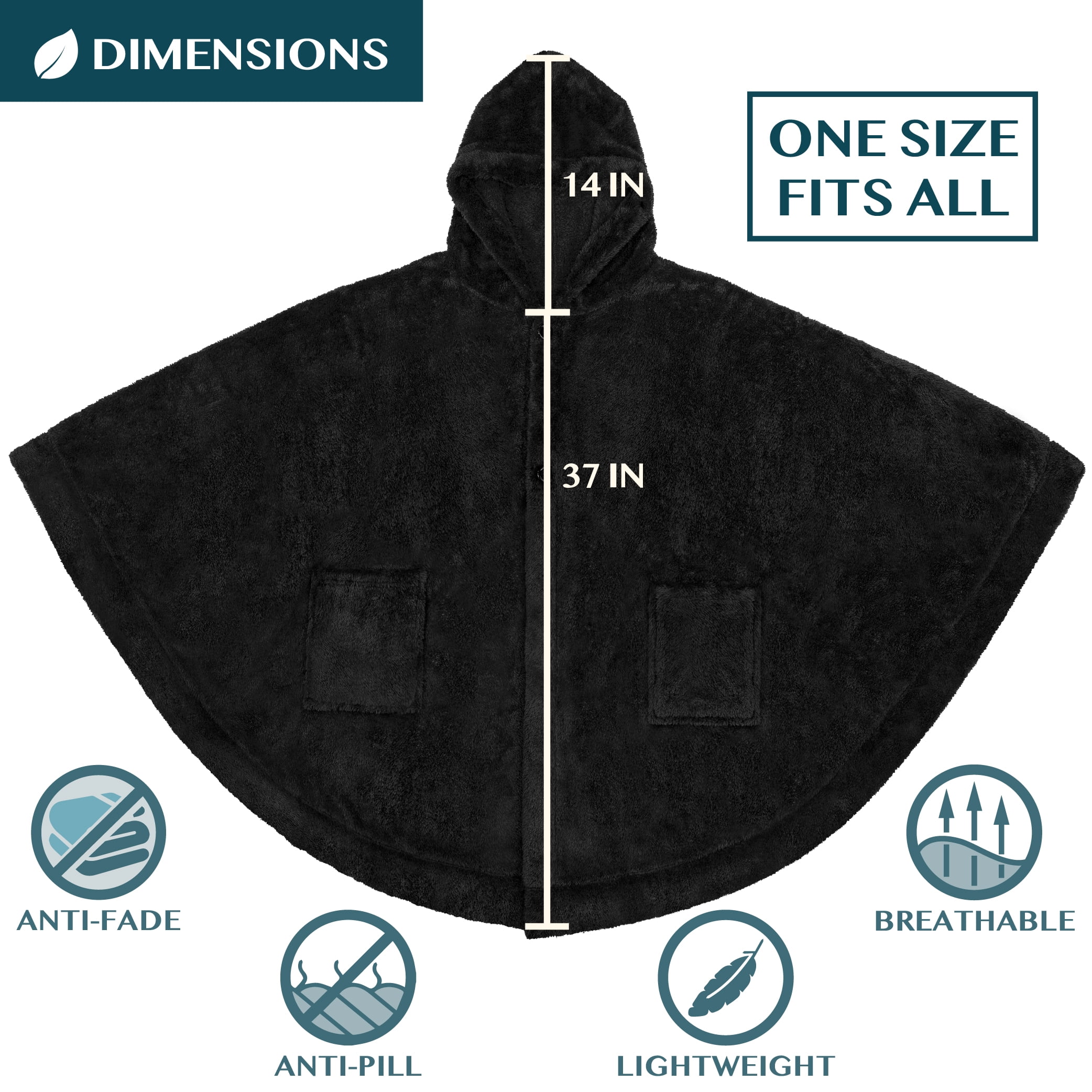 Pavilia Angel Wrap Hooded Blanket Poncho Sherpa Fleece, Black