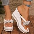 thumbnail image 2 of Rokment Women's Sparkly Pearl Rhinestones Platform Wedge Slip on Open Back Dressy Sandals Elegant Clear Chunky High Heels Slides Bridal Summer Slippers for Wedding White Size 8.5, 2 of 7