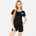 thumbnail image 2 of Lounge Women's Lace Trim Short Sleeve Pajama Set with Pocket Detail - Large, Black, 2 of 7