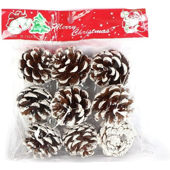 A Pack of Christmas Ornaments, Pine Cone Christmas Tree Pendant, Pine Tower with White Edge Pine Cones in Primary Colors