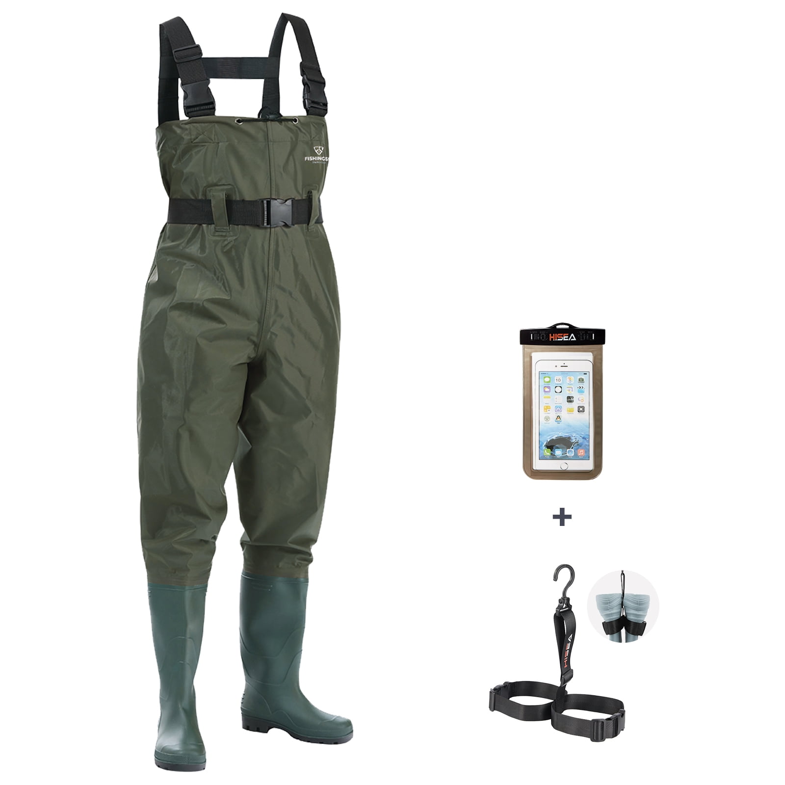 Fishing Chest Waders, Men Waterproof Full Body Rain Suit with Boots Hunting  Bootfoot Waterproof PVC with Wading Belt One-Piece Fishing Suit,Brown,EU43