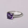 thumbnail image 2 of Genuine Natural Amethyst Ring Purple Quartz Crystal Gemstone Jewelry Cushion Cut Sterling Silver Ring, 2 of 3