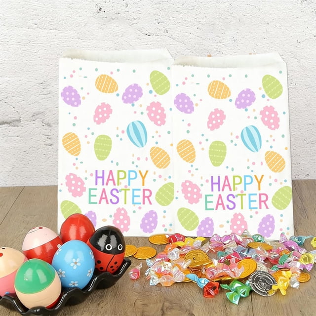 Bolsas de regalo de papel de Pascua Pack de 10 | Bolsas de golosinas de zanahoria y conejo | Papel Kraft multicolor 8,6x5,9 pulgadas | Bolsas resistentes para recuerdos de fiesta para búsqueda de