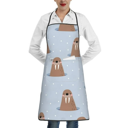 

Rocae Playful Walrus Wonders for Kitchen Aprons for Women Adjustable Cooking Kitchen Chef Apron for Men with Pockets