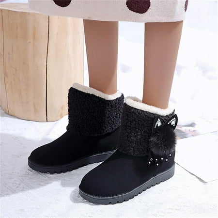 

eczipvz Womens Shoes Ladies Fashionable Rhinestone Wedges Cotton Shoes Plush Warm Short Snow Boots Women s Boots with Heels (Black 6)