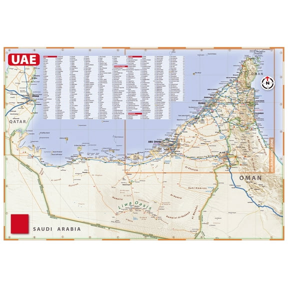 Palmetto Posters 33x23 Laminated Poster: detailed road map of uae with relief all cities and other marks