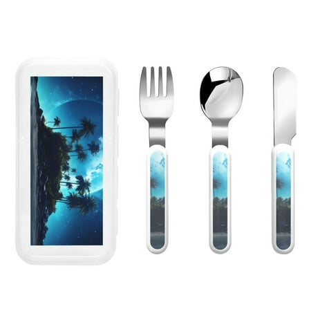 

Rateoe Hawaiian Beach Pirate Moon for Stainless Steel Kids Silverware Set - Child and Toddler Safe Flatware - Children s Knife Fork And Spoon Set