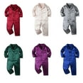 thumbnail image 4 of Odeerbi Baby Boys Girls Satin Pajama Sets Notched Lapel Loungewear Solid Color Long Sleeve Breasted Baby Pajamas Two-piece Set Red, 4 of 4