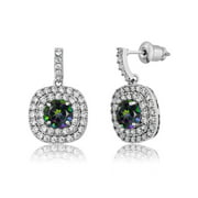 3.12 Ct Round Green Mystic Topaz Rhodium Plated Double Halo Earrings