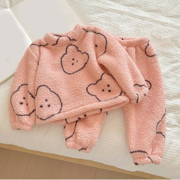 Cethrio Girls Flannel Pajama Sets, Soft Crewneck Long Sleeve Thermal Winter Sleepwear Watermelon Red Size 7-8