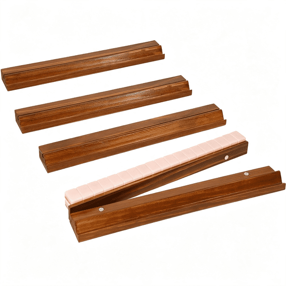 BESTSKY Wooden Mahjong Racks with Pushers Set of 4 - Premium Mahjong Tile Racks and Mahjong Pushers Combo,Essential Mahjong Accessories for American Mah Jongg (Magnetic-Brown,Standard)