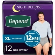 Depend Night Defense Adult Incontinence Underwear for Men, Overnight, XL, Grey, 12 Count