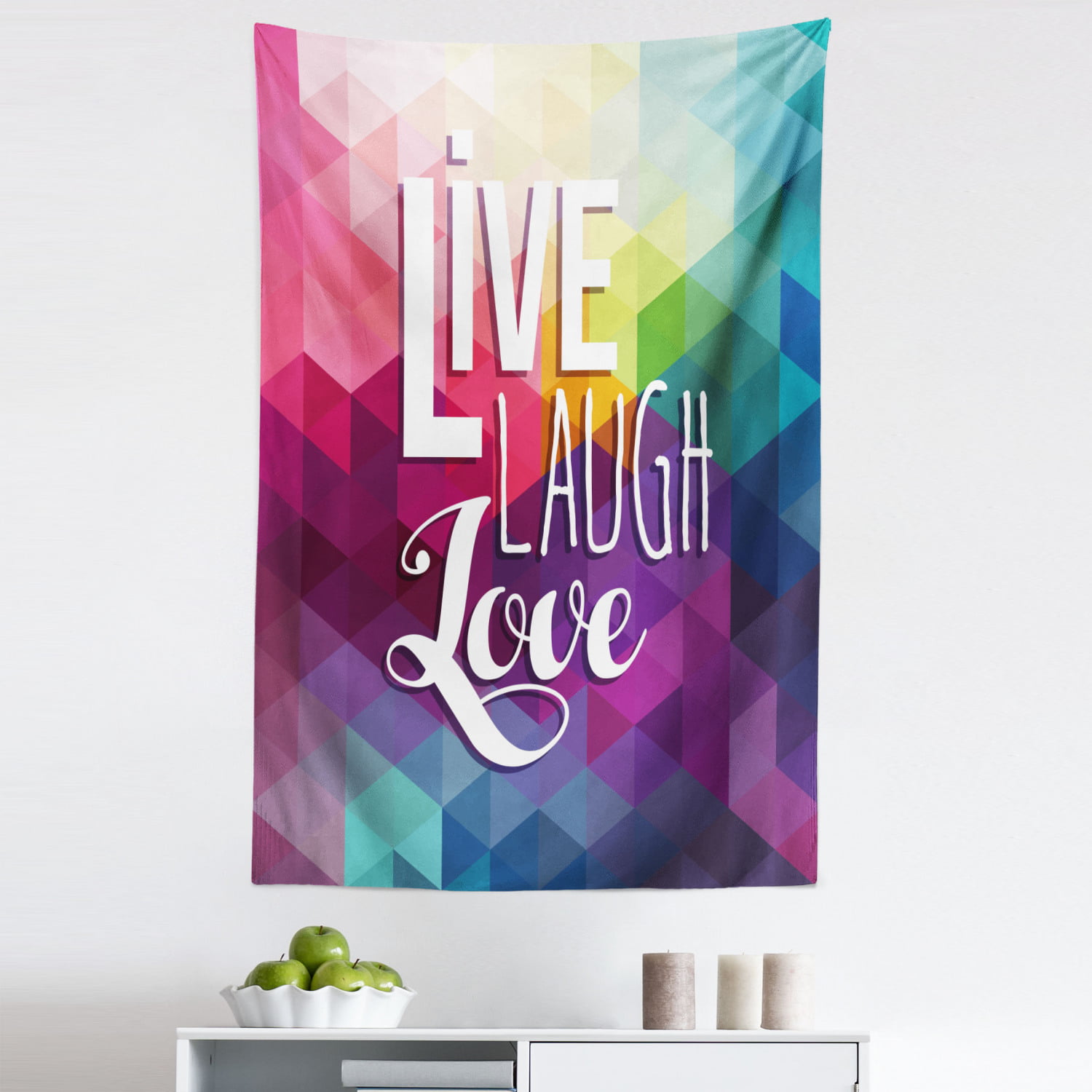 Live Laugh Love Tapestry, Geometric Colorful Backdrop Polygonal Mosaic  Happiness Words Typography, Fabric Wall Hanging Decor for Bedroom Living  Room Dorm, Sizes, Multicolor, by Ambesonne