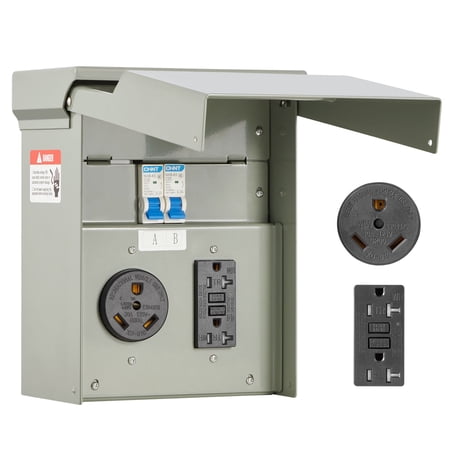 Pre-Wired Weatherproof Temporary RV EV Power Outlet Panel Box, IP54 Outdoor GFCI Electrical Receptacle Enclosure for Camper Vehicle