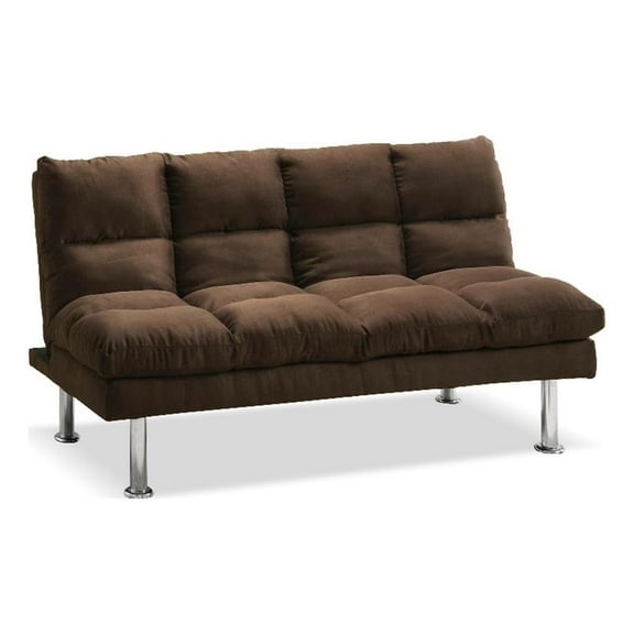 Furniture of America Ryven Biscuit Tufted Microfiber Futon Sofa Bed in Brown
