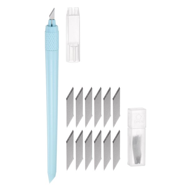 Uxcell Plastic Handle Art Craft Hobby Exacto Knife Set with 12 Pack Spare Blades Blue