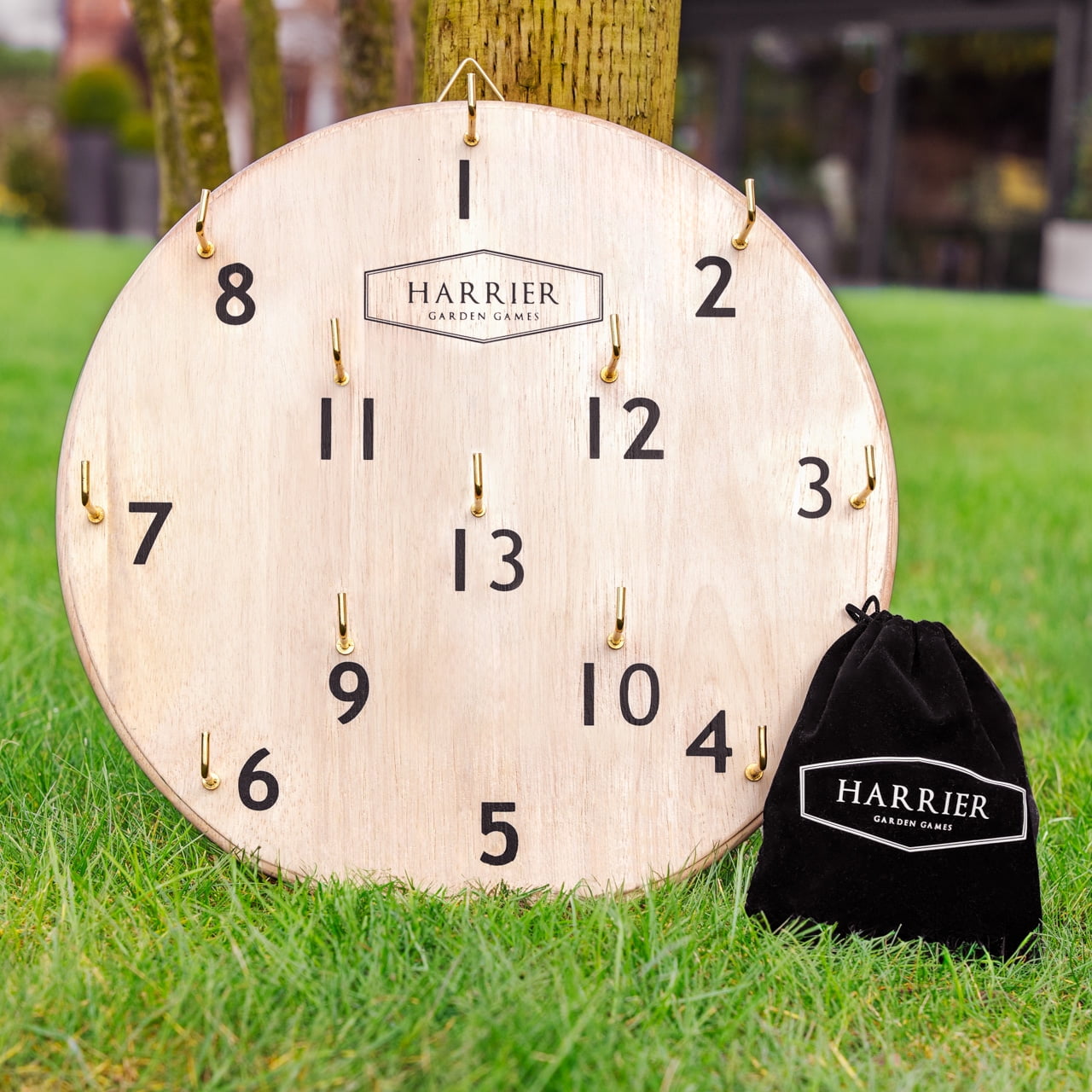 HARRIER Ring Toss Game Set | Indoor & Outdoor Wooden Board Game - Includes 12 Rubber Throwing Rings & Carry Bag