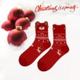 thumbnail image 3 of 6-Pair Comfortable Plush Christmas Stockings for Teens - Cute cartoon reindeer and bear pattern, red and white striped mid-calf socks with gold accents, machine washable, perfect holiday gift, Christ, 3 of 6