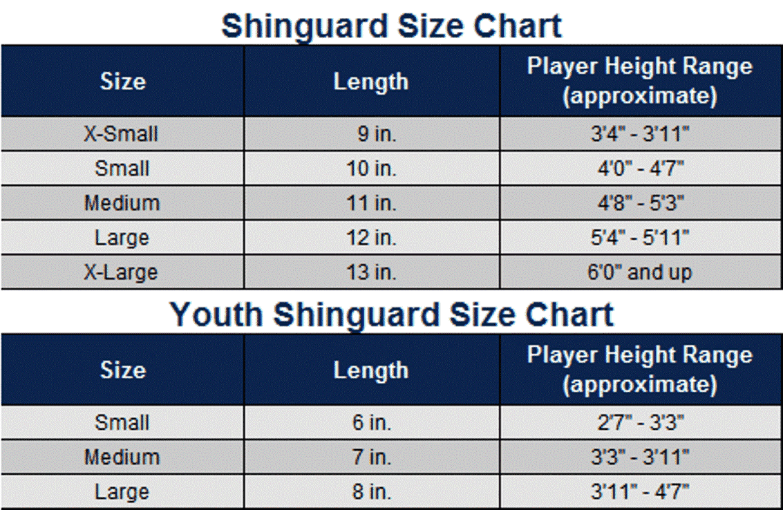 puma shin guards size chart