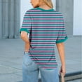 thumbnail image 5 of ABATAB Striped Shirts for Women Baggy Elbow Length Crew Neck Tunic Tops with Pockets Classic Graphic Printed Casual Tee Blouses(Small,Purple), 5 of 7