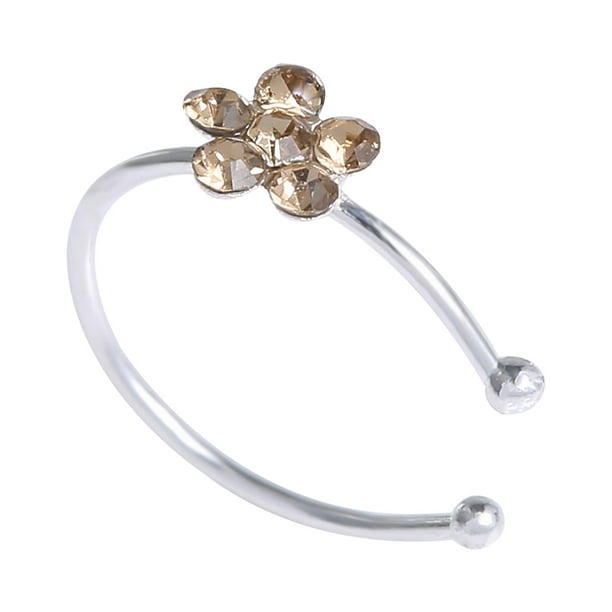Aro nasal pequeño de cristal transparente con forma de flor fina: joya de cristal brillante para la nariz, para mujeres y niñas.