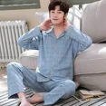 thumbnail image 3 of Conjunto de pijama de manga larga 100% algodón para hombre, cárdigan holgado de otoño/invierno, adecuado para hombres mayores de mediana edad, 3 of 5