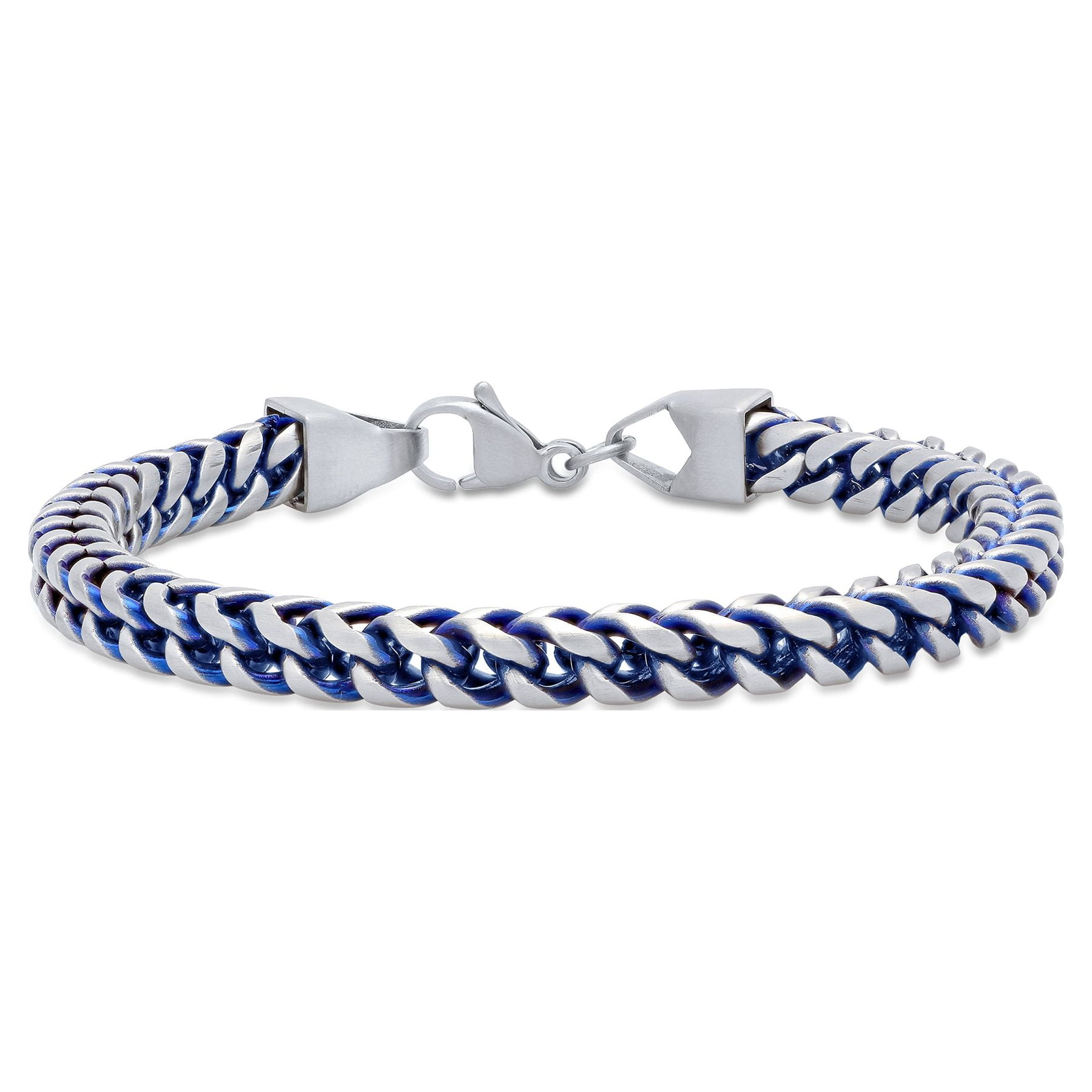 Men’s Stainless Steel and Blue Foxtail Curb Link Chain Bracelet