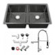 thumbnail image 1 of Tarja Doble Submontar Negra 82x47 Acero Inoxidable Calibre 18 con Mezcladora Cromada 360° y Kit – KADINOX PLUS, 1 of 1