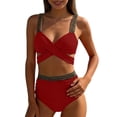 thumbnail image 2 of Bikini Sets for Women 2 Piece Push-Up Tankini Swimsuits Womens Trendy Color Block Tie-Back Tops High Waisted Shorts Hawaiian Beach Bathing Suits, 2 of 6