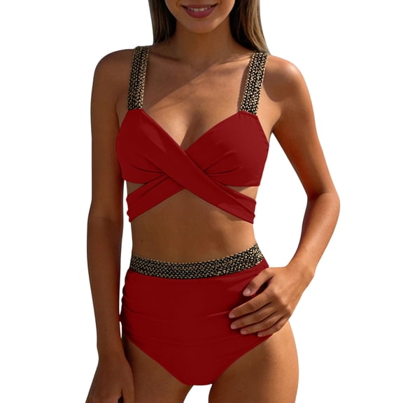 CLOISE Womens Swimsuits Bikini Sets Two Piece Swimwear with Shorts High Waist Full Coverage Bow with Adjustable Straps Color Block Bathing Suit Backless Beachwear
