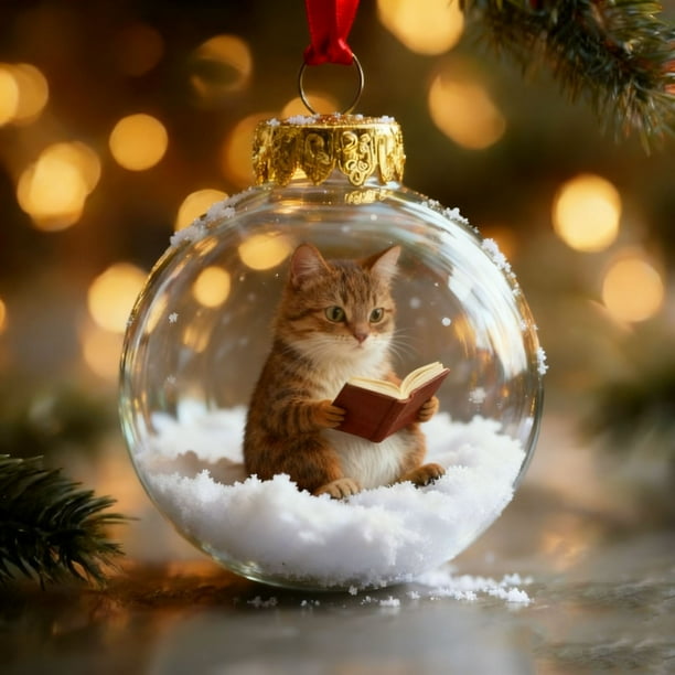 Adorno Navideño con Forma de Bola de Animales Del Bosque Leyendo | Decoración Duradera para Árbol de Navidad | Regalo Original para Amantes de Los Libros | Colgante de Perro con Nieve | Decoración Fe