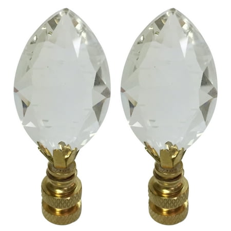 Royal Designs Pear Shaped Clear K9 Crystal Lamp Finial For Lamp Shade with Polished Brass Base Set of
