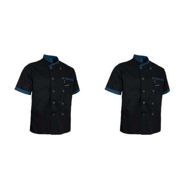 Naiovety Chaqueta de chef Uniforme Manga corta Ropa de cocina del hotel Abrigo de cocinero 2XL Negro Negro 2XL 2piezas