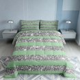 thumbnail image 2 of Homewish Green Gray Stripe Queen Comforter Set for Girls, Glitter Stars Comforter Sets Queen, Gray Reversible, 3 Pieces 1 Comforter and 2 Pillowcases, 2 of 6