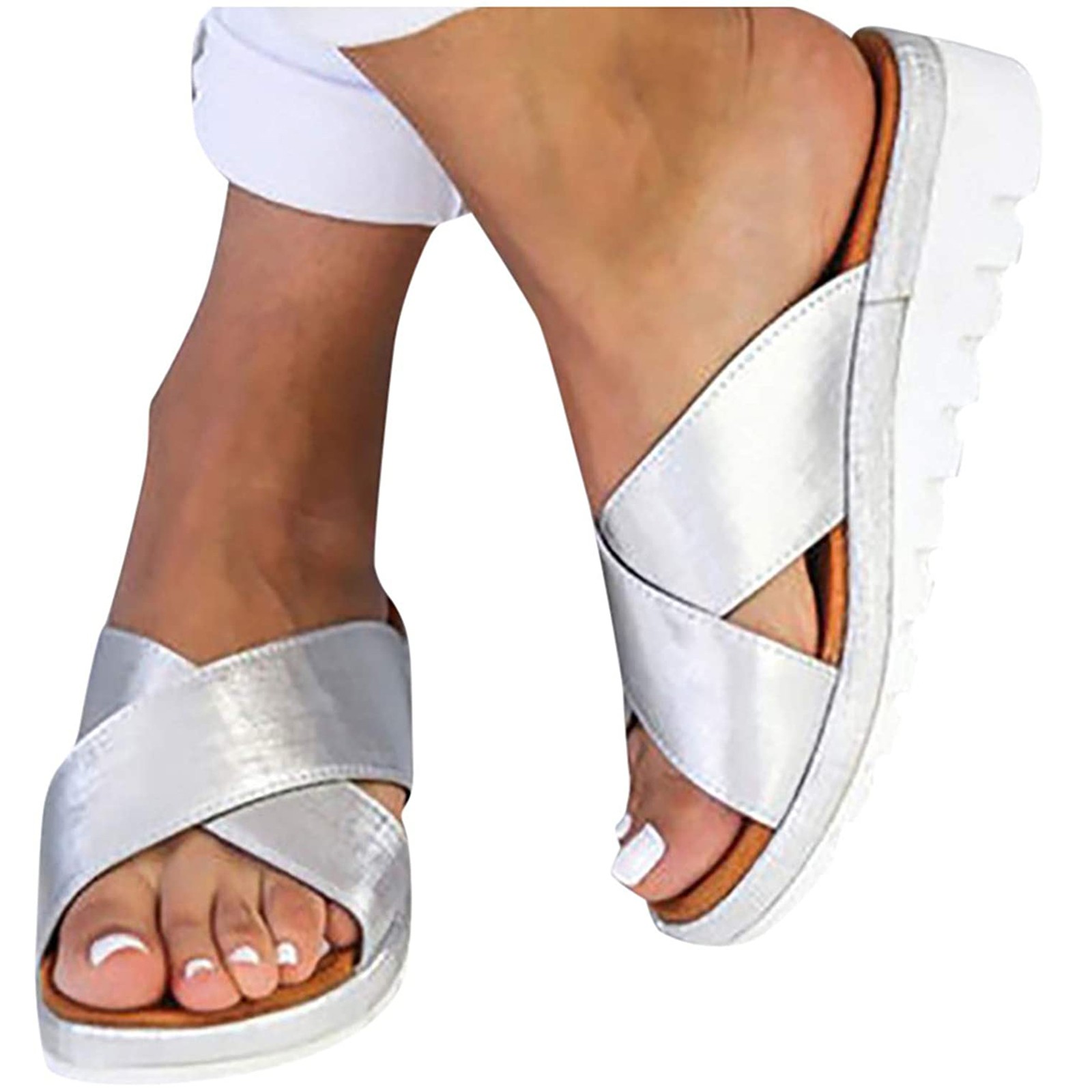 FAKKDUK Women's Platform Sandals Comfort Open Toe Slip On Chunky Slides ...