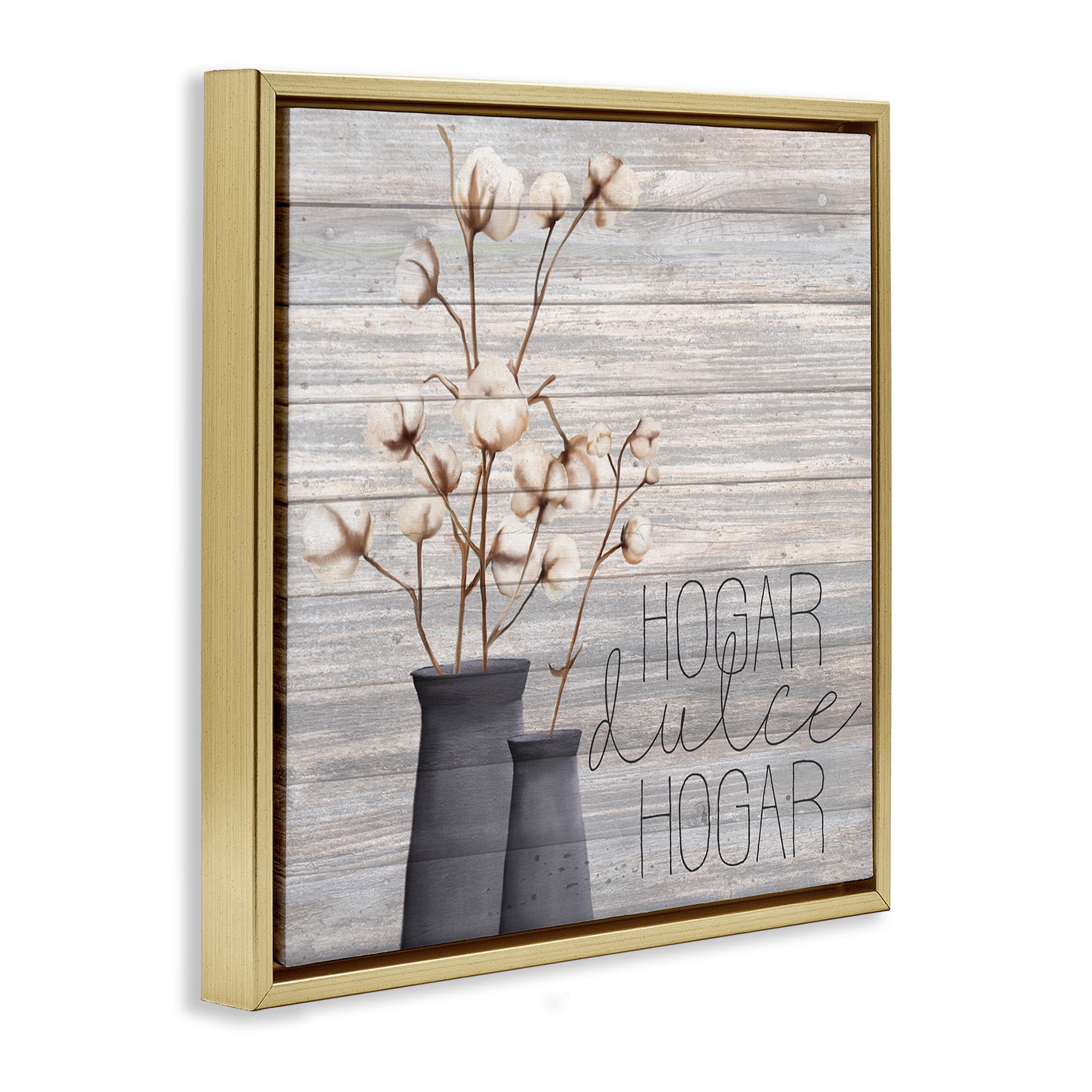 Stupell Industries Hogar Dulce Hogar con Algodón Inspirational Quotes & Sayings Painting Gold Floater Framed Art Print Wall Art, 25 x 25