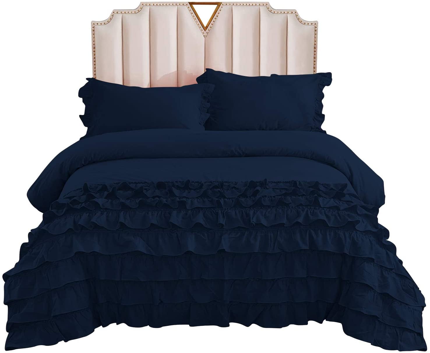 Half Ruffle Duvet Cover Set 5 Piece, 100 Egyptian Cotton, with Hidden