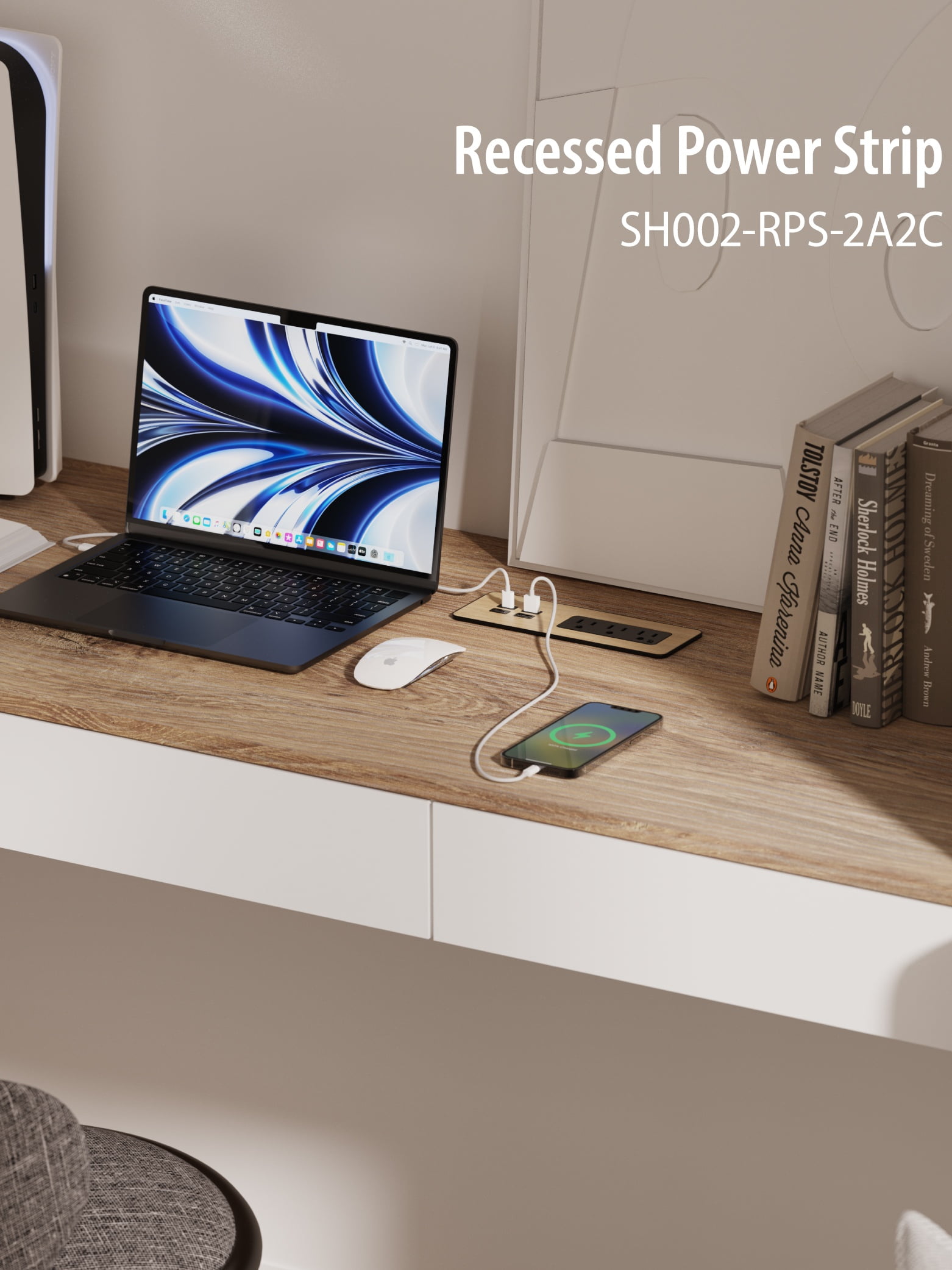 PD 65W Recessed Power Strips, Flush Mount Power Outlet with 2 USB-C Ports,Fast Charging Station ,Conference Surge Protector Recessed Outlets,6Ft Extension Cord,Office/Home Furniture Mountable