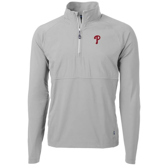 Men's Cutter & Buck Gray Philadelphia Phillies Adapt Eco Knit Hybrid Recycled Quarter-Zip Pullover Jacket