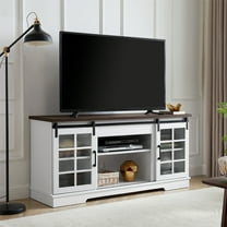Xukmct 2 Door TV Cabinet with Open Shelves, TV Stand for TVs Up to 65", White Brown, 59.13"W*15.94"D*27.8"H