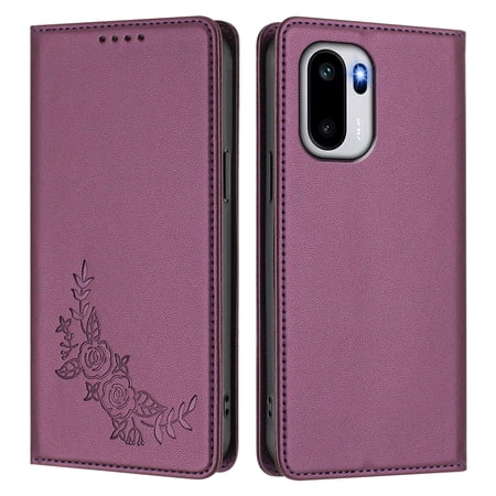 PU Leather Wallet Case for Oneplus 15R/ACE 6 5G Strong Magnetic Flip Folio Cover RFID Blocking 2 Card Slots Kickstand Embossed Floral Pattern Phone Protective Shell.A01