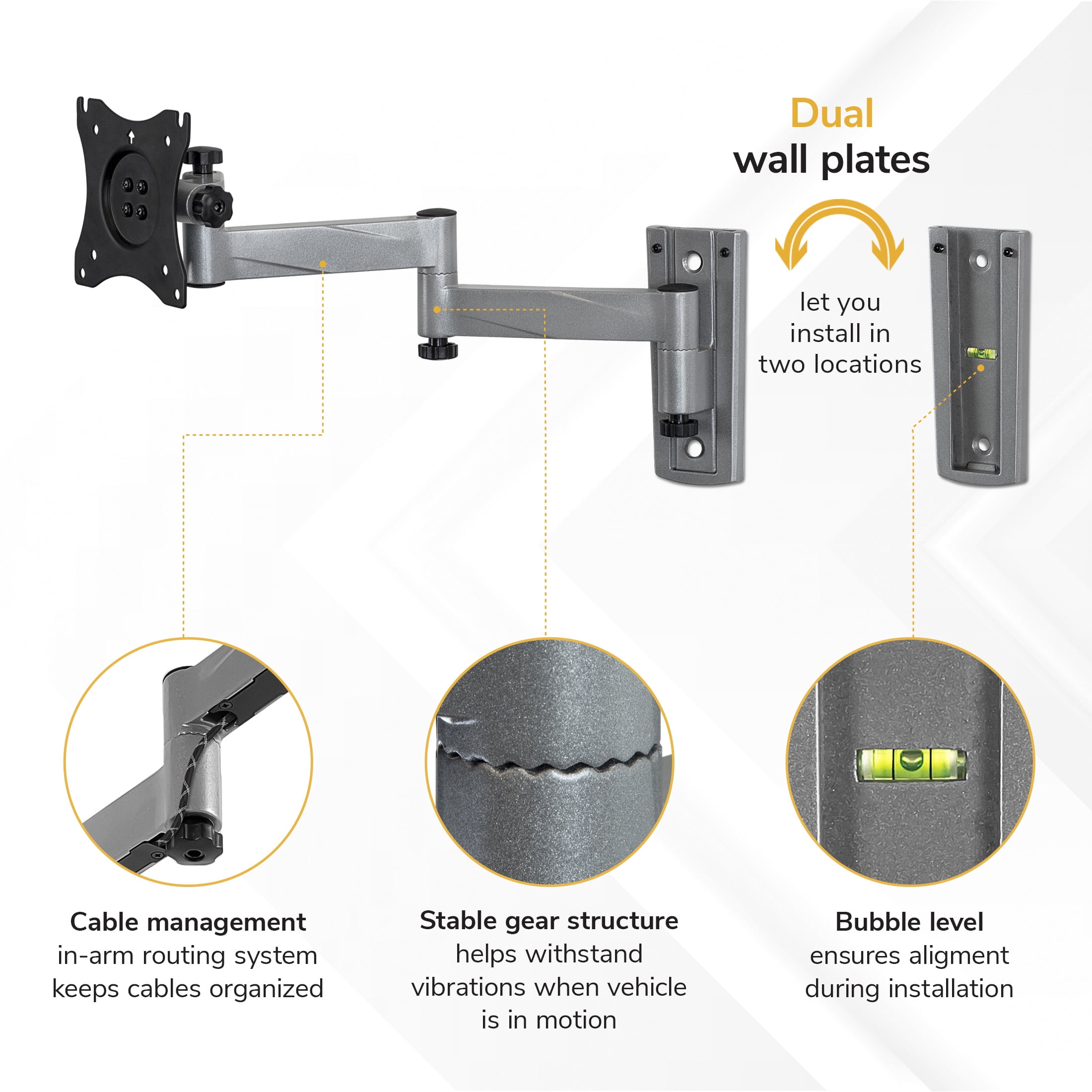 Mount-It! Full Motion TV Mount, Fits 19" to 43" TV's, Capacity 33 Lbs.,  Perfect for RVs and Trailers, Two Quick Release Mounts