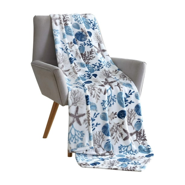 Manta polar de felpa VCNY Home Coastal, 127 x 178 cm, azul y gris