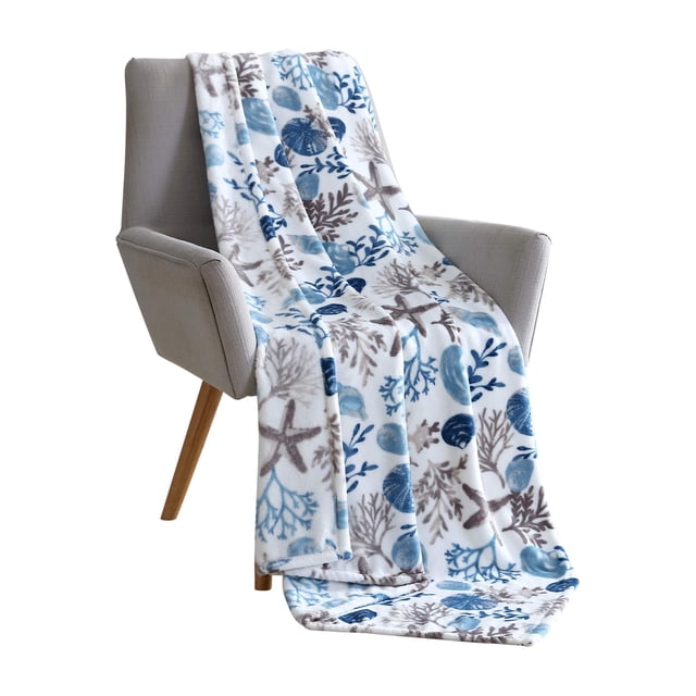 Manta polar de felpa VCNY Home Coastal, 127 x 178 cm, azul y gris