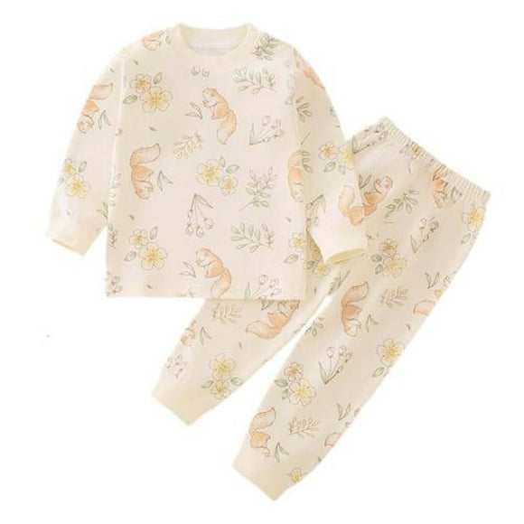 Odeerbi 6M-8Y Boys Girls Algodón Pijama Sets Print Long Johns Pijamas Homewear Niños Camisa de Manga Larga Cuello Redondo Dos Piezas Set